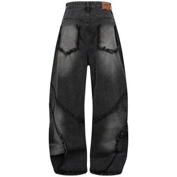 Black Distressed Wide-Leg Patchwork Jeans